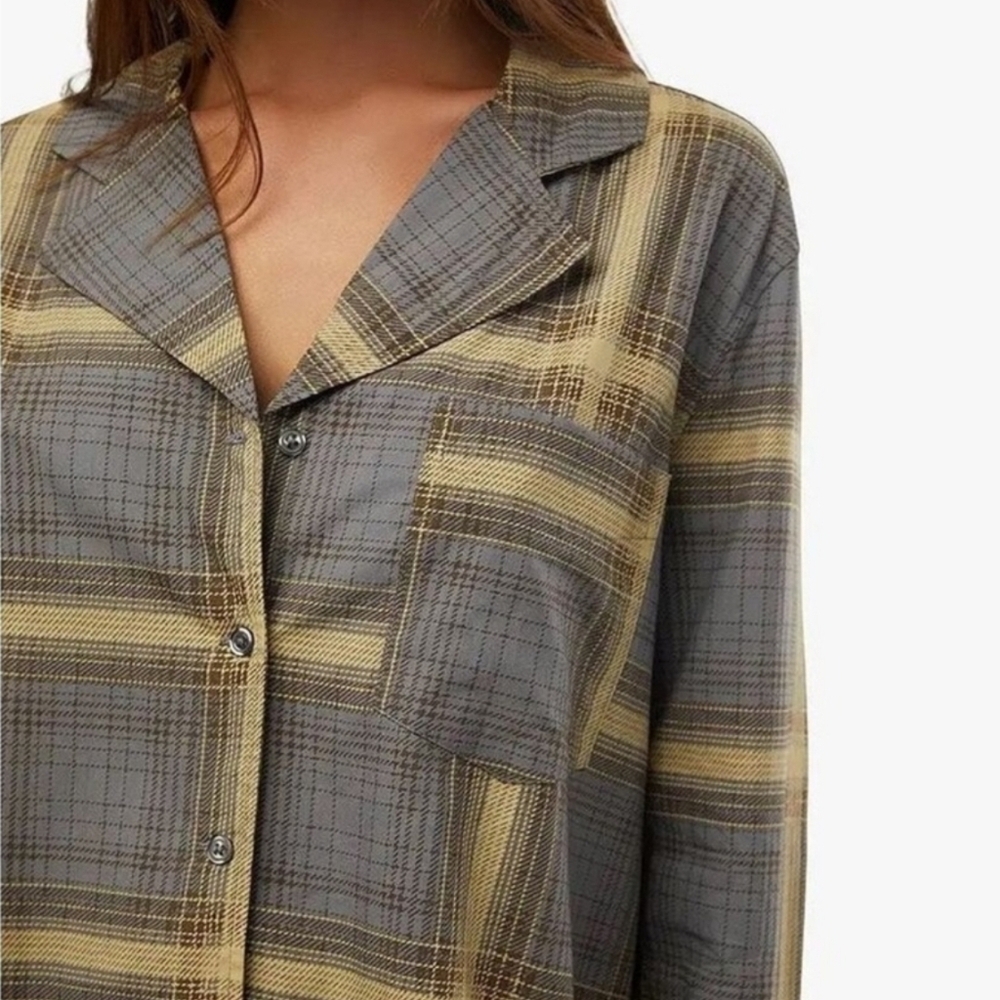 WeWoreWhat Women's Sleepwear Plaid Long Sleeve Pajama Top, Size XS - Picture 4 of 12